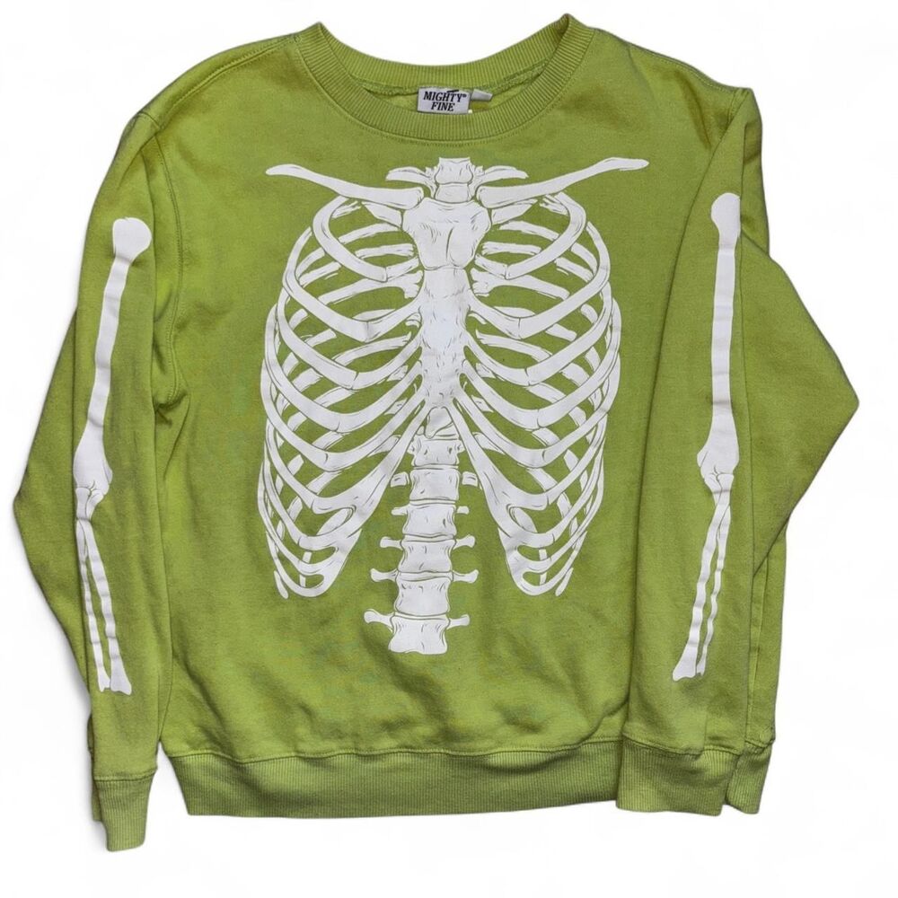 Mighty Fine Skeleton Lime Green Sweatshirt